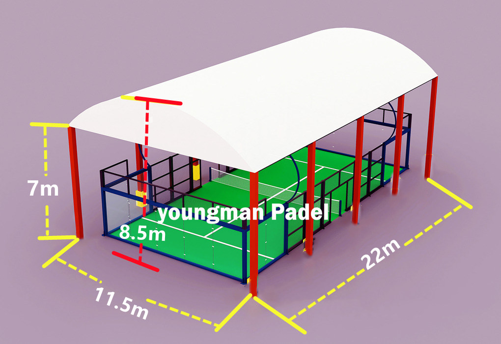 qual é o tamanho e a dimensão do telhado da Quadras de Padel ?