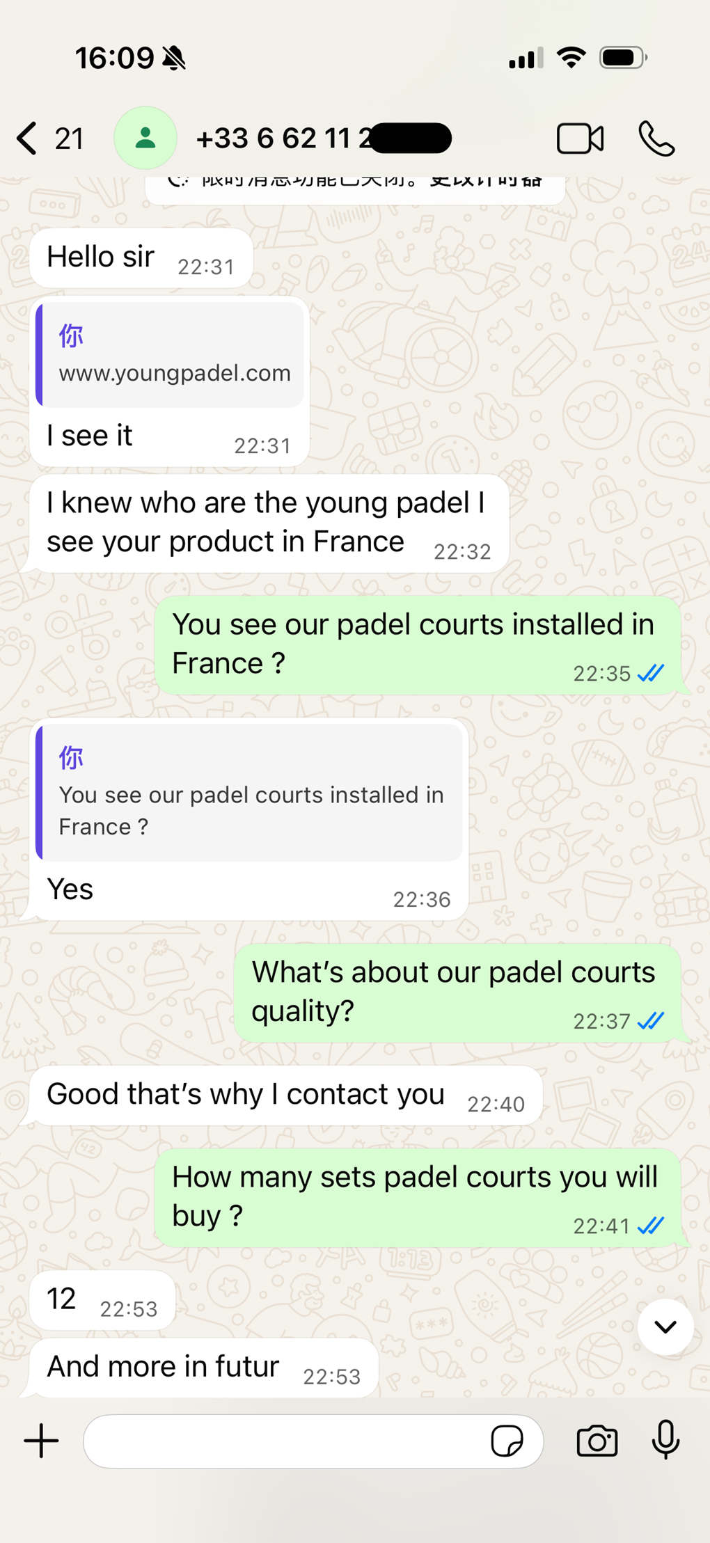 Um cliente francês elogiou a nossa qualidade.